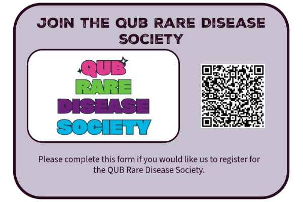 Image of society logo alongside QR code to register